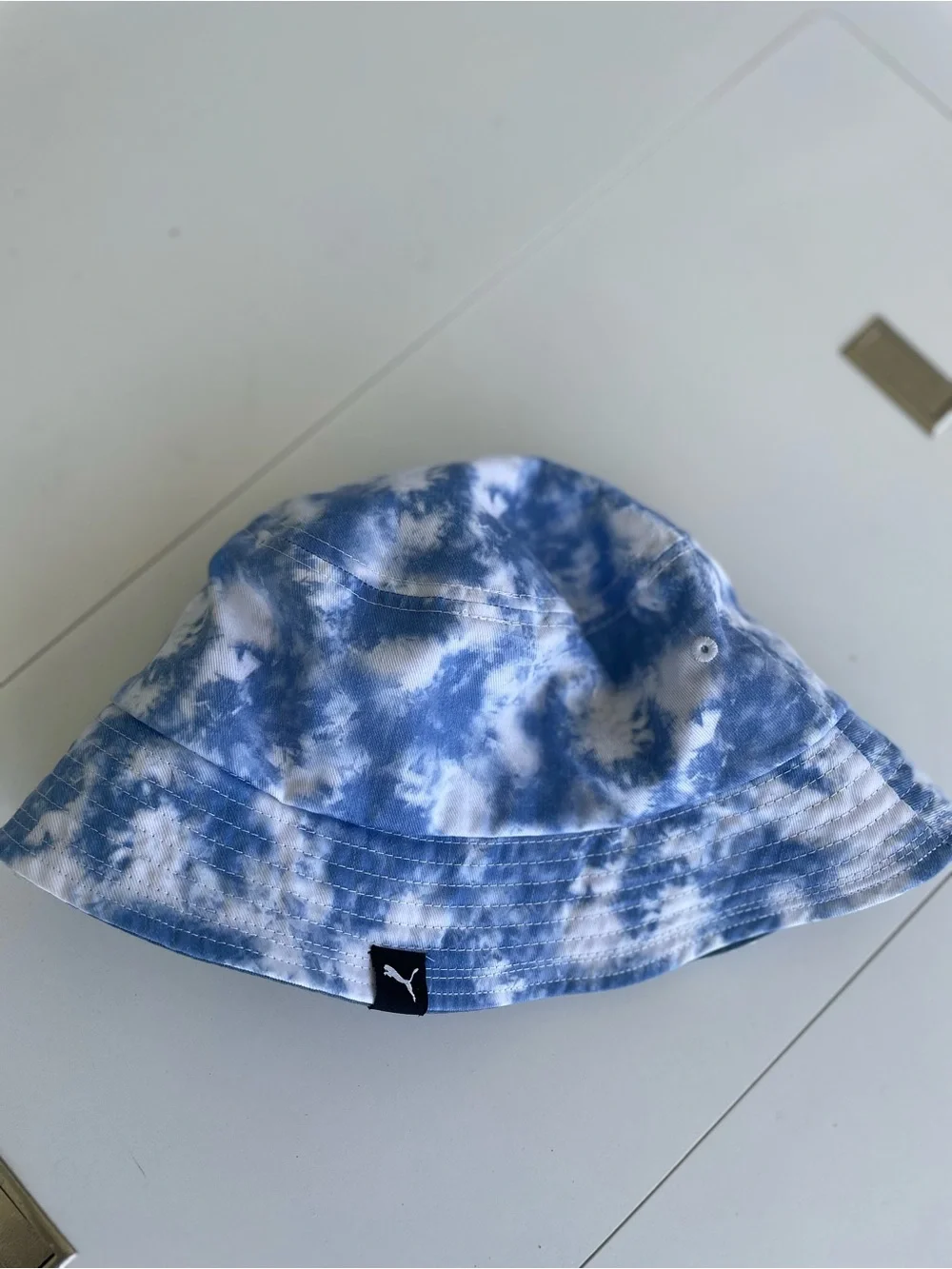 PUMA Women Blue Tie-Dye Bucket Hat with Neon Logo OS NWT